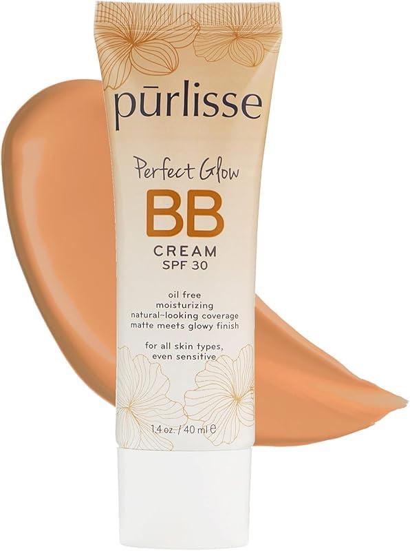 pūrlisse Perfect Glow BB Cream with SPF 30 - Matte Meets Dewy Finish - Enriched with Goji & Hawthorn Berry to Help Improve Skin Texture & Radiance - Medium Tan (1.4 oz) : Beauty & 