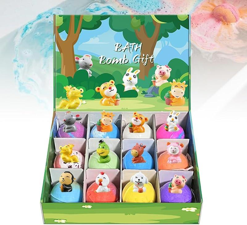 Bath Bombs with Surprise Inside, 6/12 Pack Fizzy Bubble Bath Gift Set, Dinosaur Egg & Ocean Theme Bath Fizzies, Natural Sea Salt Color Changing Spa Easter Bath Balls (Zoo Animal 12