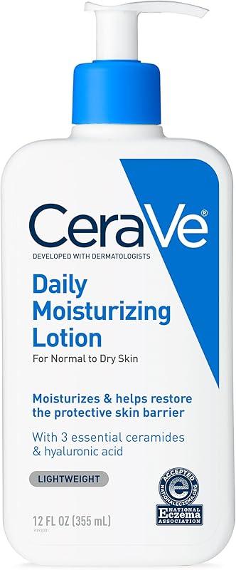 CeraVe Daily Moisturizing Lotion for Dry Skin, Body Lotion & Face Moisturizer with Hyaluronic Acid and Ceramides, Daily Moisturizer, Fragrance Free, Oil-Free, 12 Ounce : Body Lotio