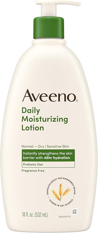 Aveeno Daily Moisturizing Body Lotion, Body Lotion for Dry Skin with Prebiotic Oat, Paraben Free, Fragrance Free, Non-Greasy, Non-Comedogenic Moisturizer, 18 FL OZ : Body Lotions :