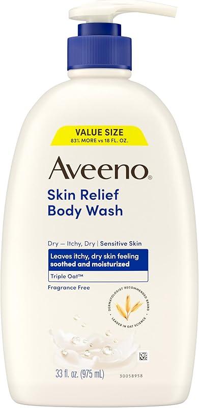 Aveeno Skin Relief Fragrance-Free Body Wash with Triple Oat® Complex, Gentle Daily Cleanser for Sensitive Skin Leaves Itchy, Dry Skin Feeling Soothed & Moisturized, 33 fl. oz : Bea
