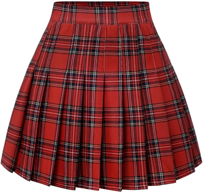 FindDress Plaid Pleated Skirts for Women Mini Tennis Skirt High Waist Skater Skirts Cheerleader Versatile Casual Skirt Stretchy Elastic Waist Red Plaid L : Clothing, Shoes & Jewelr