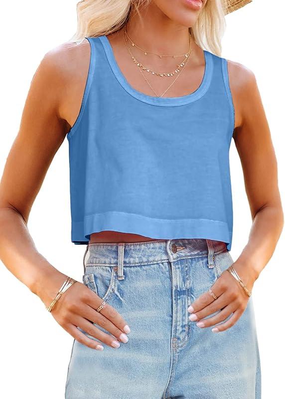 Aoysky Womens Cotton Crop Tops Casual Loose Tank Top Sleeveless Basic Cropped Athletic Yoga Workout Shirt Blue at Amazon Women’s Clothing store