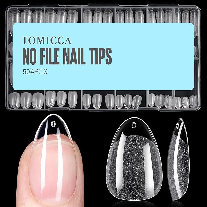 TOMICCA Short Almond Nail Tips, 504Pcs Soft Acrylic Nail Tips, 12 Sizes Pre-Shaped Half Matte Fake Clear Gelly Tips, Press on Acrylic Nails for Nail Extension DIY Nail Salon : Beau
