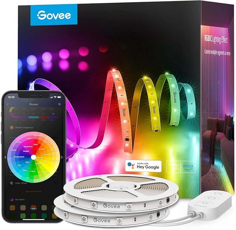 Govee 100ft RGBIC LED Strip Lights, Smart LED Lights Work with Alexa and Google Assistant, LED Lights for Bedroom WiFi App Control Segmented DIY Multiple Colors, Color Changing Lig