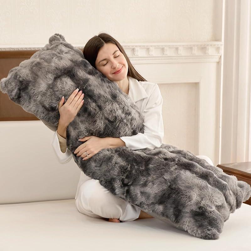 ZonLi Fluffy Body Pillow for Adults, Fuzzy Faux Fur Body Pillow with Shredded Memory Foam, Adjustable Support for Side Sleepers, Pregnancy & Bedding Decor, Gifts, 20 x 54 Inch, Gre