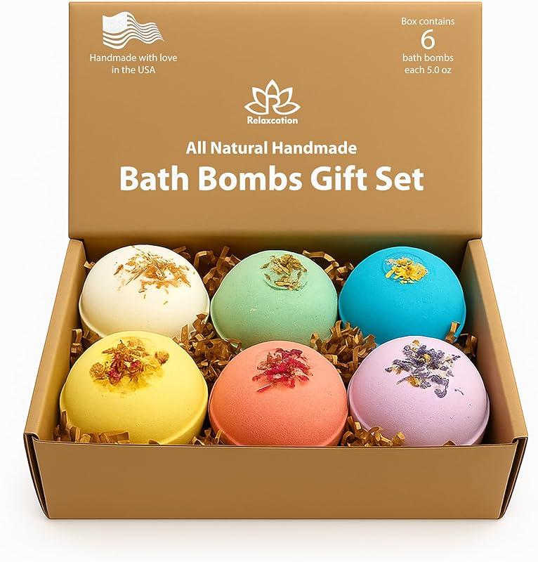 Handmade in USA Organic Bath Bombs Gift Set for Women All Natural with Epsom Salt Relaxation Dead Sea Salt Safe Bath Bombs Kit for Kids Her Mom Mother Grandma Girlfriend - Best Gif