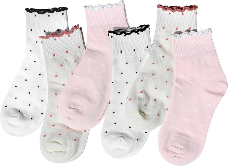 ihuan 6 Pairs Womens Ruffle Cute Ankle Socks with Polka Dot, Crew Cotton Frilly Casual Socks for Women Teen Girls Breathable : Clothing, Shoes & Jewelry