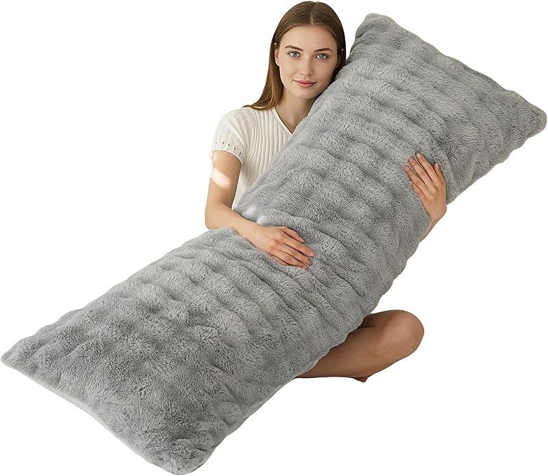 Memfydu Full Body Pillow with Fluffy Bubble Waffle Carved Faux Fur Removable Cover, Long Bed Pillow Adult 20x54 Inches for Side Sleeper and Pregnancy, Gray. : Home & Kitchen